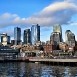 Seattle waterfront overlooking Elliott Bay with downtown skyline