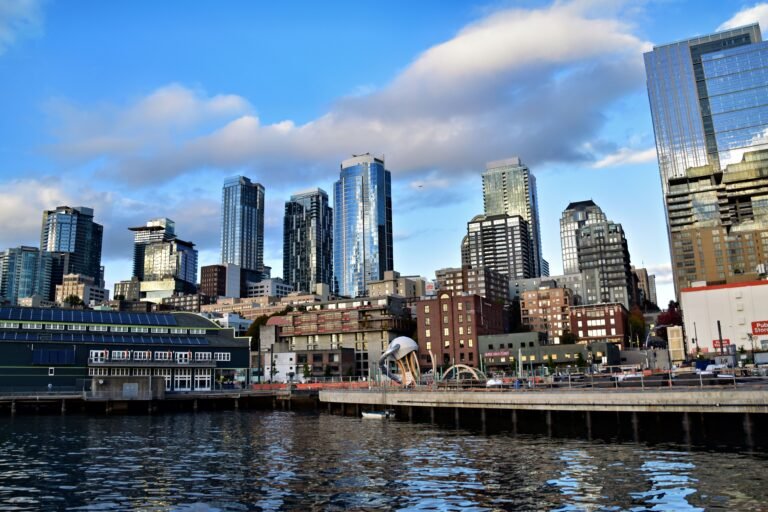 Seattle waterfront overlooking Elliott Bay with downtown skyline