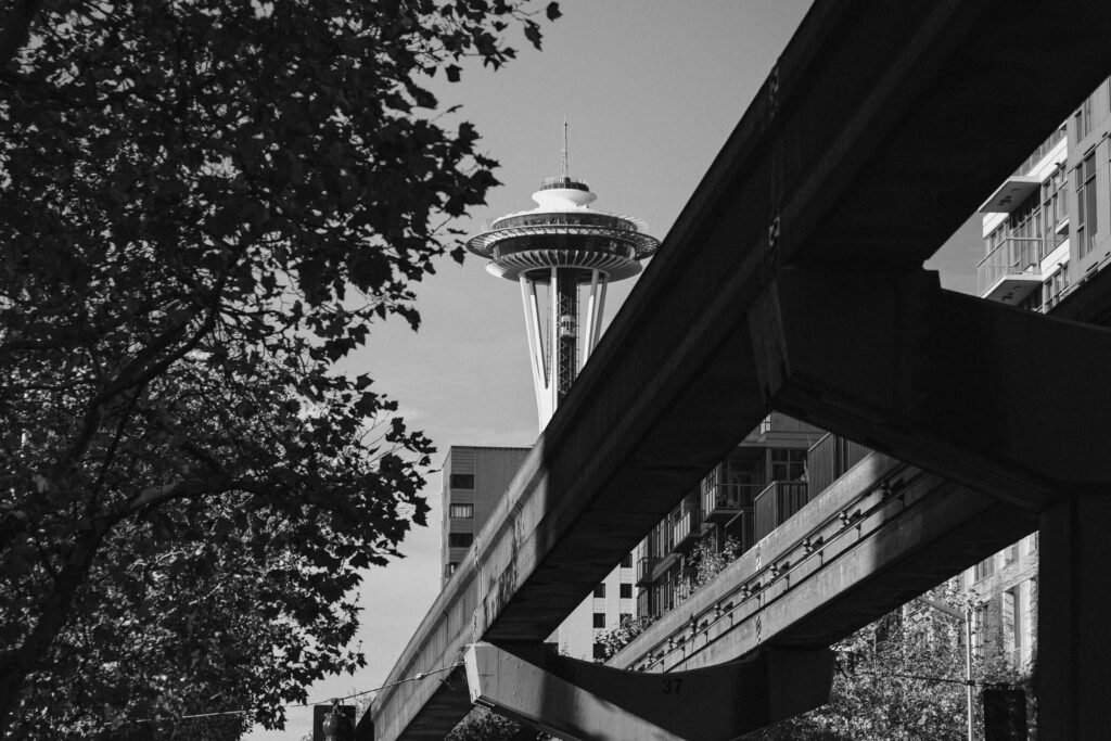 Light rail train used for transportation in Seattle