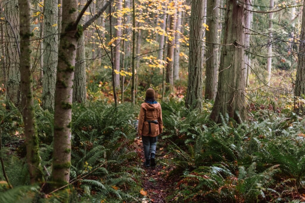 Girl Hiking in Forest