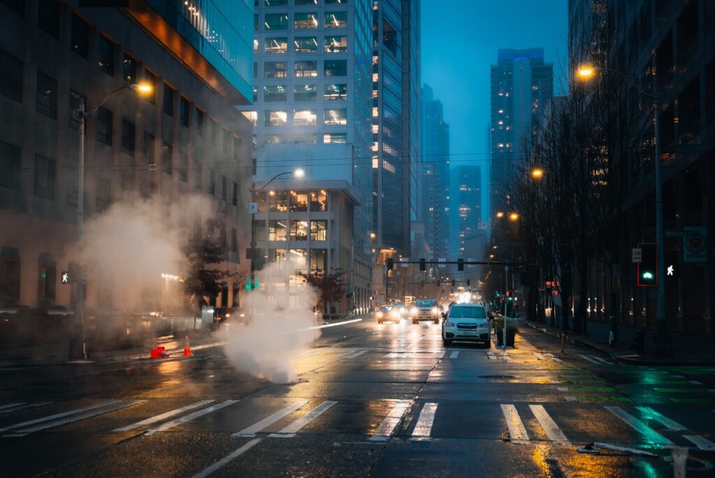 Rainy street in Seattle during autumn