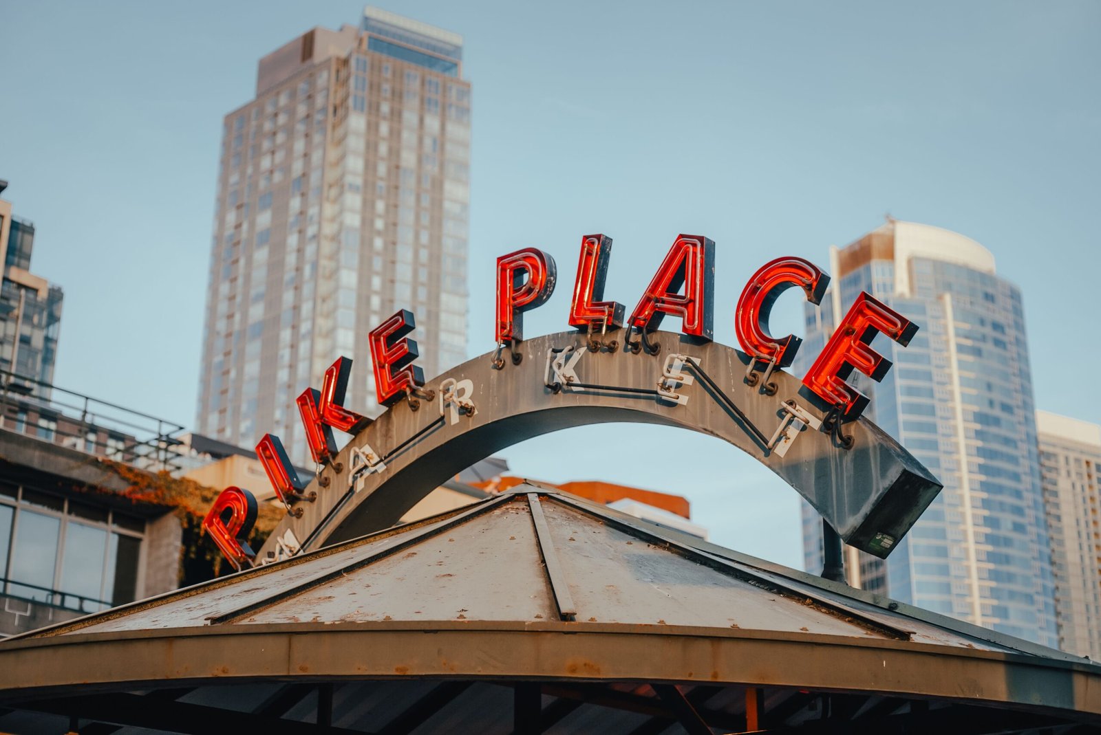 Historic Pike Place Market entrance in downtown Seattle